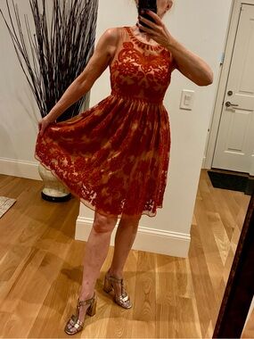 Sundance Sleeveless Burnt Orange Lace Mini Dress